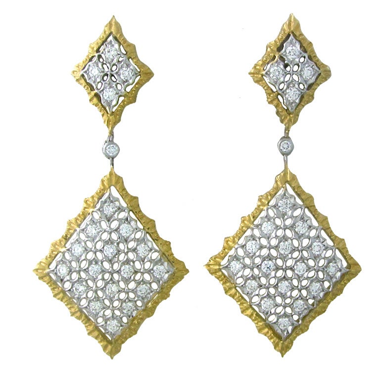 Mario Buccellati Italy Gold Diamond Drop Earrings