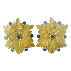 Buccellati Gold Sapphire Leaf Earrings