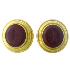 Elizabeth Locke Gold Carnelian Intaglio Earrings