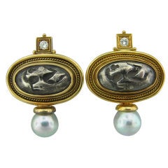 ELIZABETH GAGE Gold Pearl Diamond Earrings