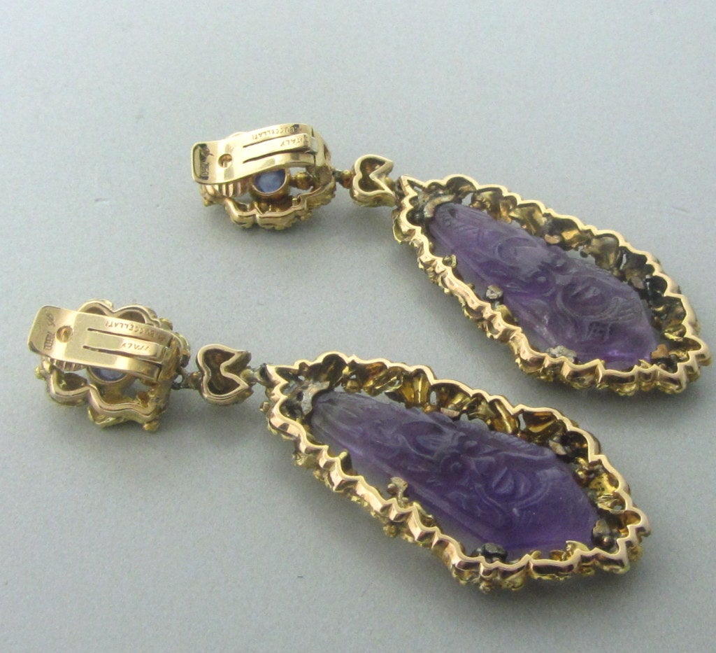 Mario Buccellati Gold Sapphire Amethyst Earrings In Excellent Condition In Lambertville, NJ