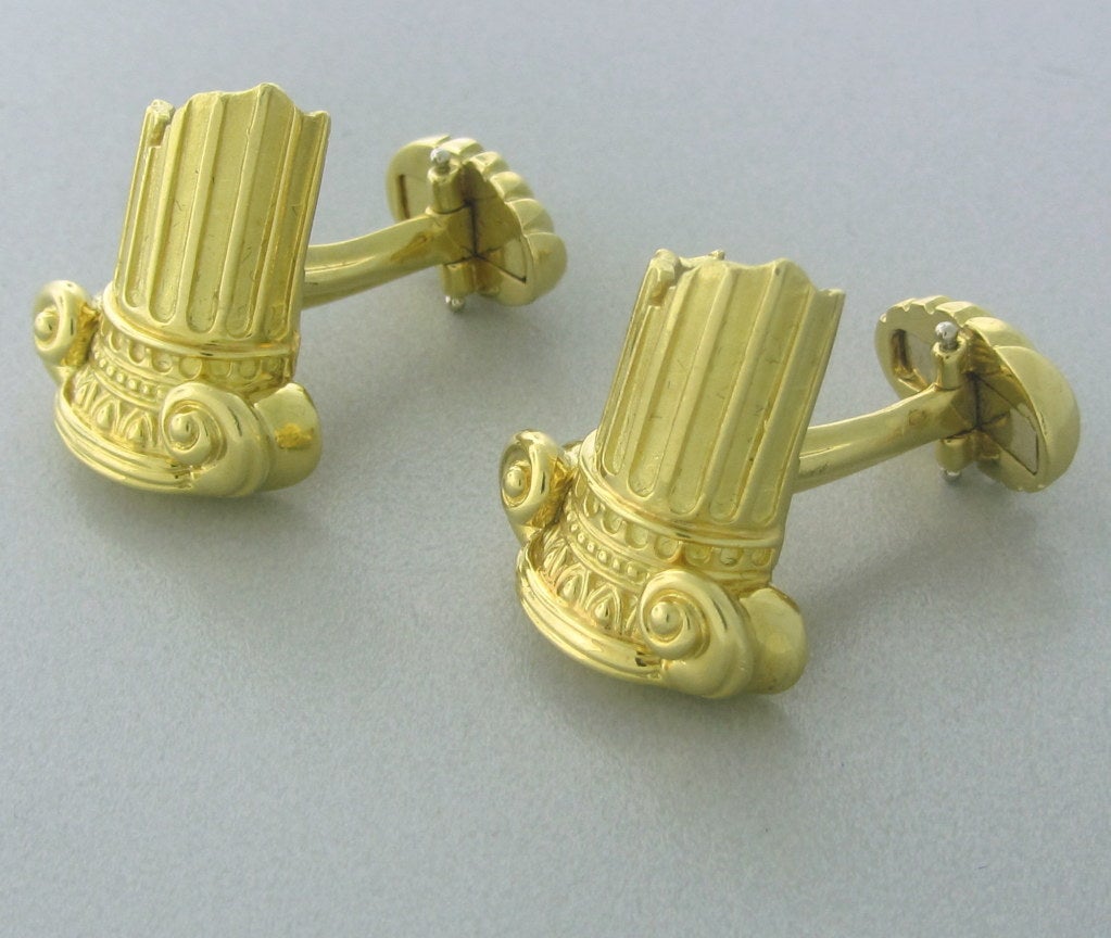 Henry Dunay Gold Ancient Ruins Column Cufflinks For Sale at 1stDibs