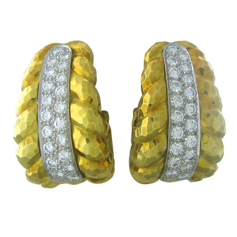 David Webb Gold Platinum Diamond Earring