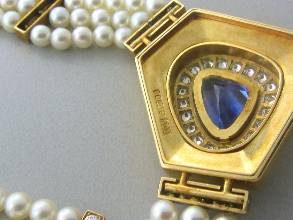 De Vroomen London Gold Pearl Diamond Sapphire Necklace 1