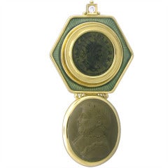 Elizabeth Gage Gold Lava Ancient Coin Diamond Enamel Brooch