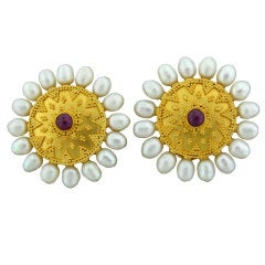 ILIAS LALAOUNIS Gold Ruby Pearl Earrings