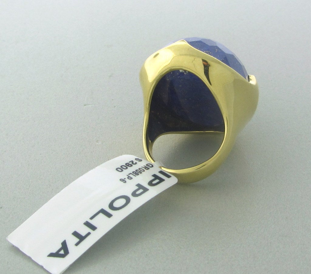 Retail $2900 Metal: 18K Yellow Gold 
Lapis Measurements: Ring Size - 6, Ring Top Is 26mm x 23mm (Inch=25mm)
Marked/Tested: Ippolita,18k Weight: 24.0g