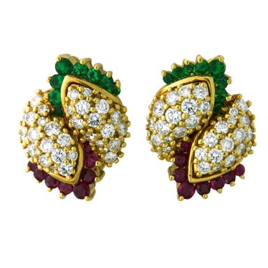 Hammerman Brothers Gold Diamond Emerald Ruby Earrings