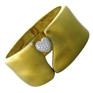Marlene Stowe Gold Diamond Heart Bangle Bracelet
