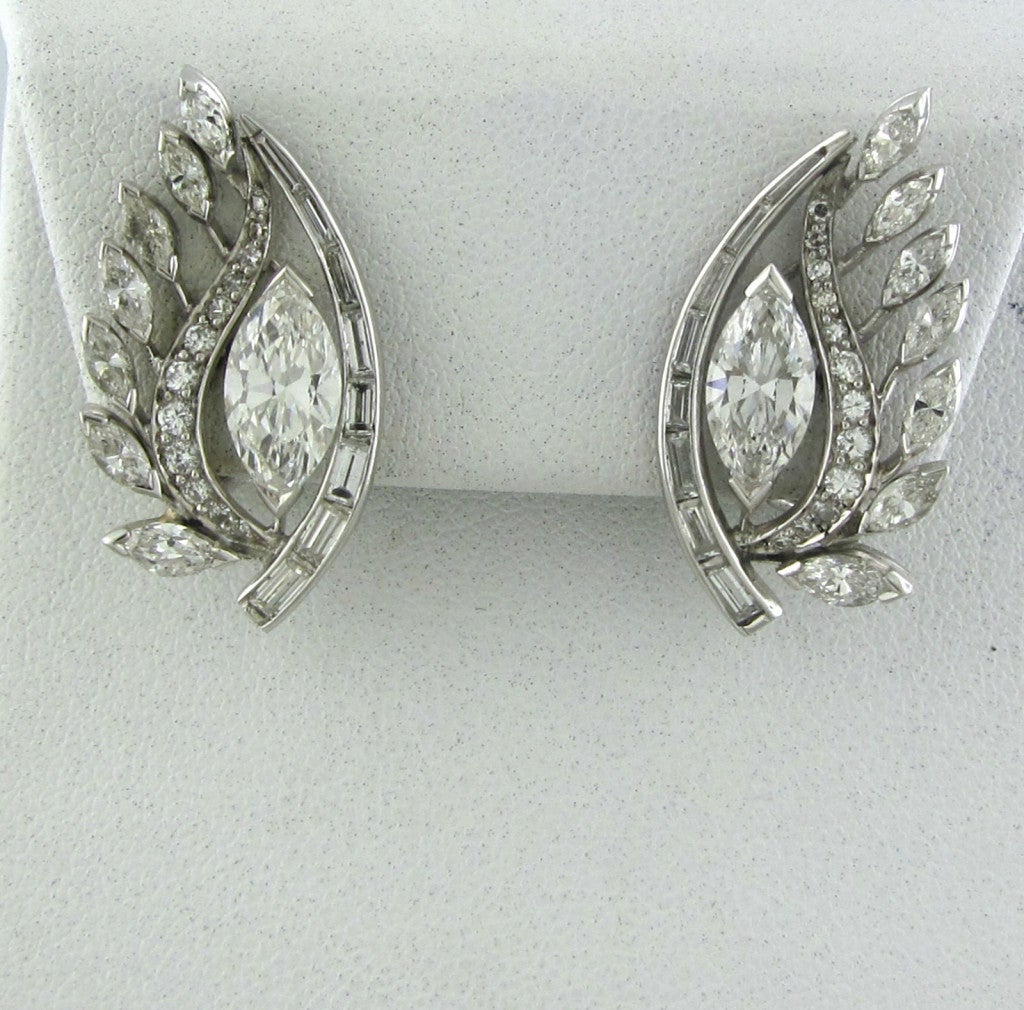 1950s Diamond  Platinum Earrings 1