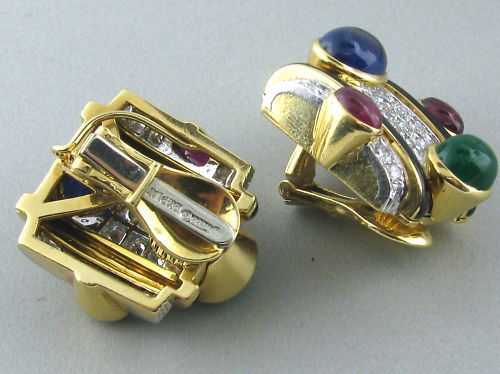 David Webb Gold Platinum Gemstone Diamond Earrings 1