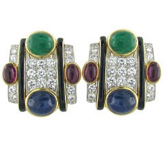 David Webb Gold Platinum Gemstone Diamond Earrings