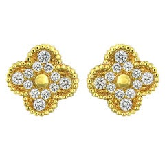 Van Cleef & Arpels VCA Vintage Alhambra Diamond Gold Earrings