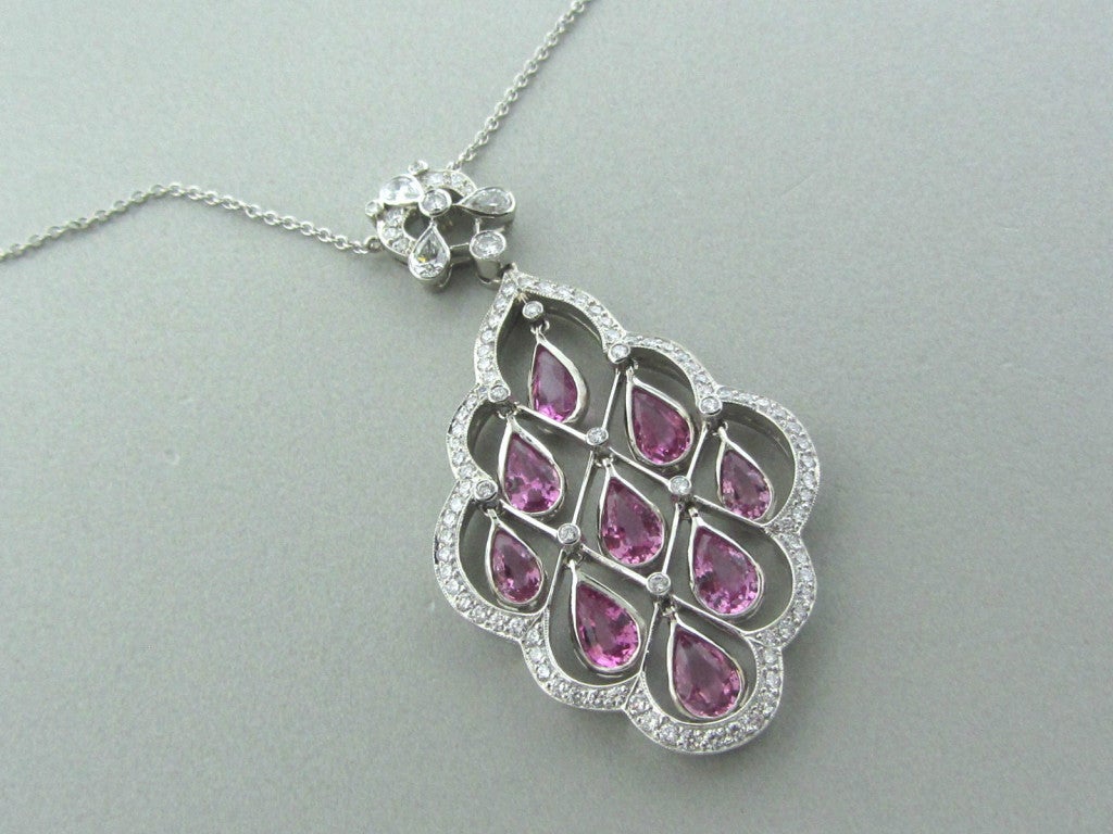 Tiffany & Co Platinum Sapphire Diamond Pendant Necklace 1
