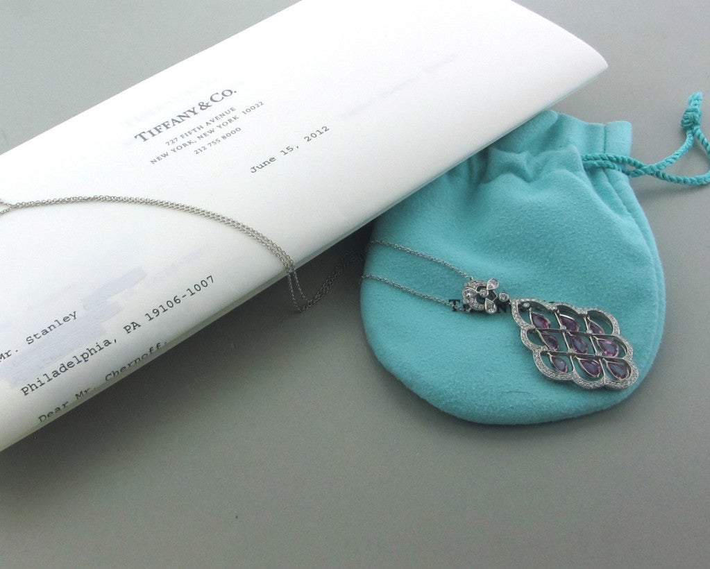 Tiffany & Co Platinum Sapphire Diamond Pendant Necklace 2