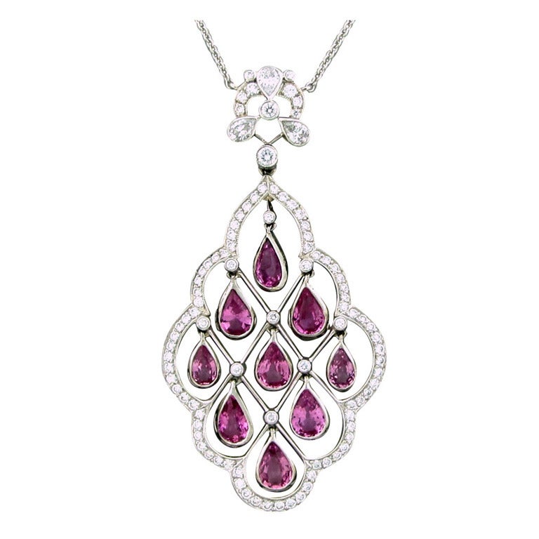 Tiffany & Co Platinum Sapphire Diamond Pendant Necklace