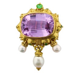 Gold Garnet Kunzite Pearl Brooch