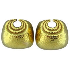 DAVID WEBB Hammered Gold Clip Earrings 11