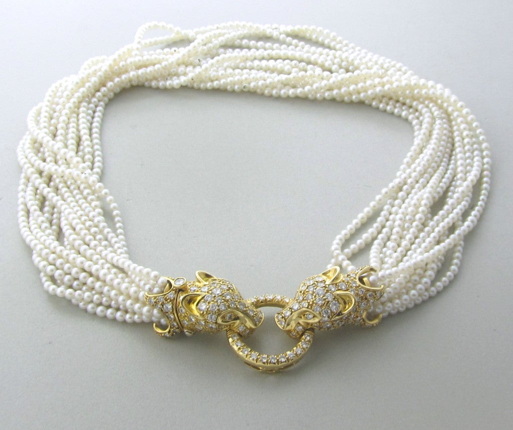 Gold Diamond Pearl Necklace In Excellent Condition In Lambertville, NJ