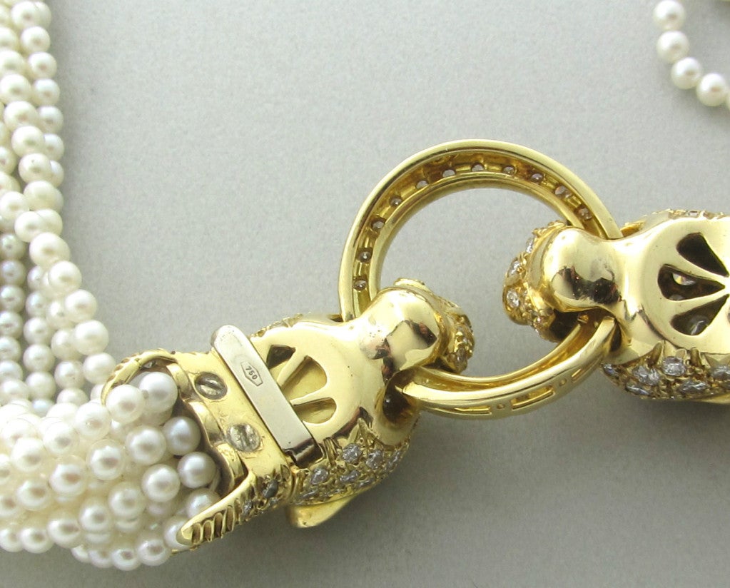 Women's Gold Diamond Pearl Necklace