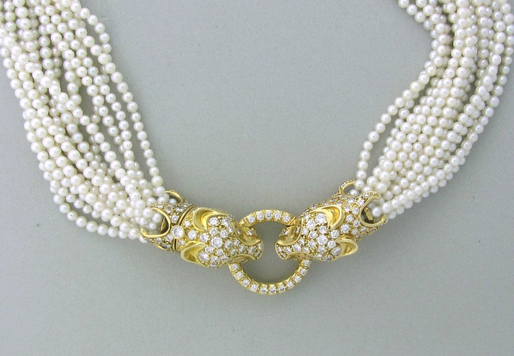 Gold Diamond Pearl Necklace 1