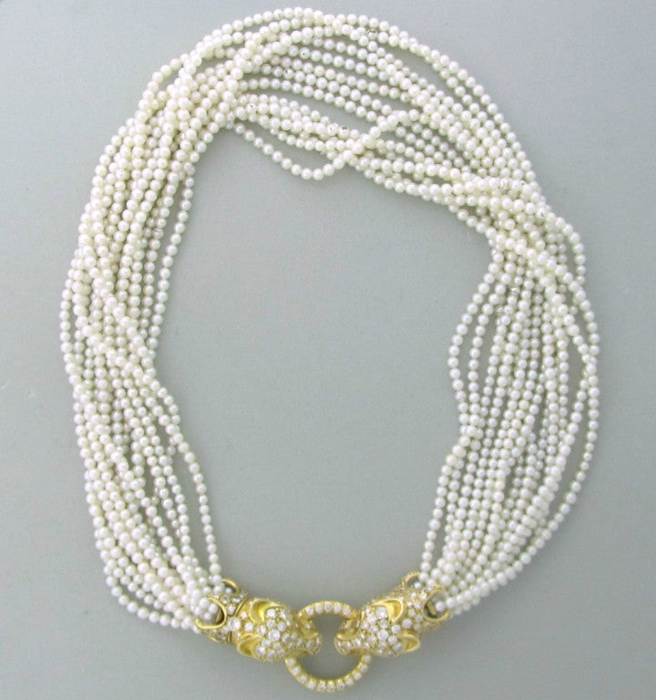 Gold Diamond Pearl Necklace 2