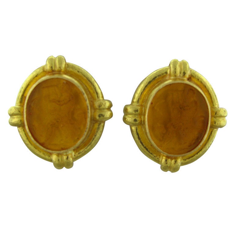ELIZABETH LOCKE Gold Intaglio Earrings For Sale at 1stdibs