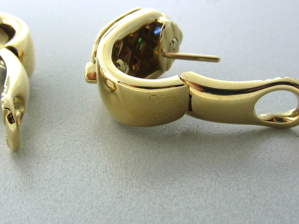 Cartier Gold Ruby Emerald Sapphire Diamond Earrings 1