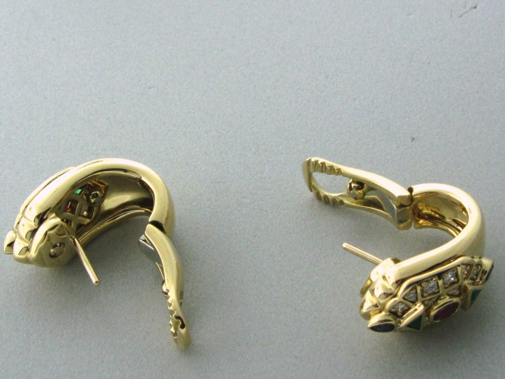 Cartier Gold Ruby Emerald Sapphire Diamond Earrings 3