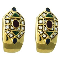 Cartier Gold Ruby Emerald Sapphire Diamond Earrings