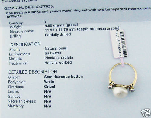 Women's Antique Natural Saltwater Pearl Diamond Ring