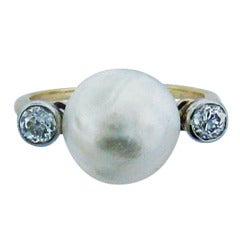 Antique Natural Saltwater Pearl Diamond Ring