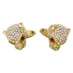 Gold Diamond Ruby Panther Cufflinks