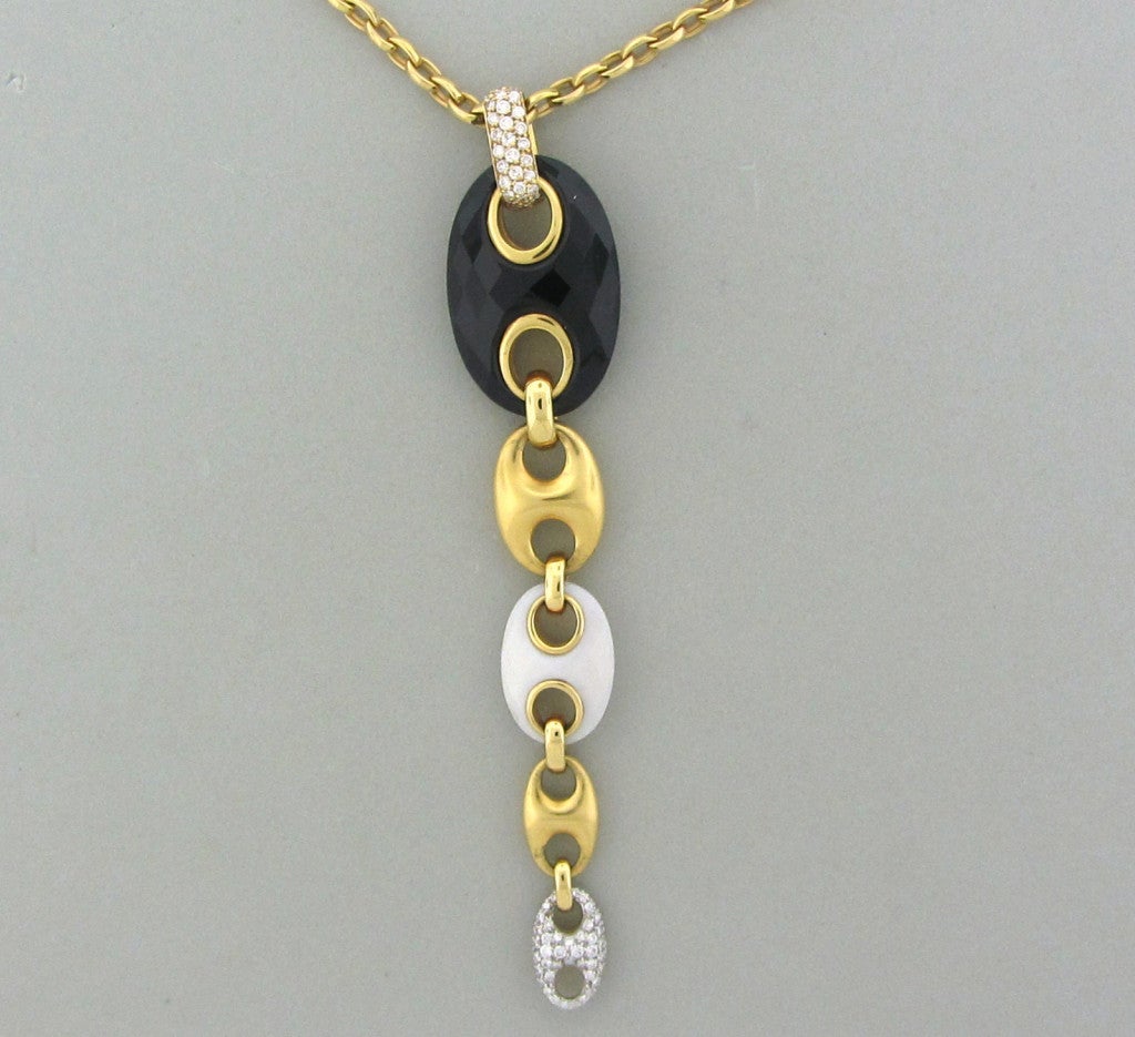 Valente Onyx Diamond Gold Necklace In Excellent Condition In Lambertville, NJ