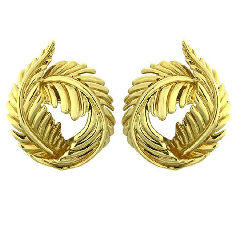 Verdura  Gold Feather Earrings