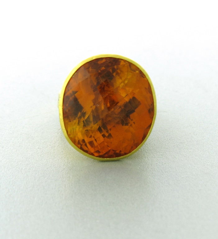 24k Yellow Gold
Madeira Citrine - 21mm X 18mm
Ring Size - 6 1/4, Ring Top Is 22mm X 20mm, Sits 15mm From The Finger   (inch =25mm)
Weight 	17.7g