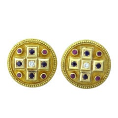Lalaounis Gold Ruby Sapphire Diamond Earrings