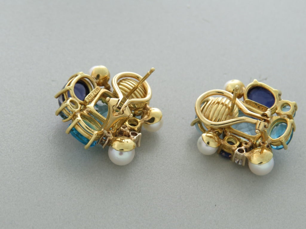 Women's Maz Gold Diamond Multi Gemstone Earrings