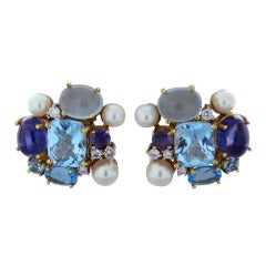 Maz Gold Diamond Multi Gemstone Earrings