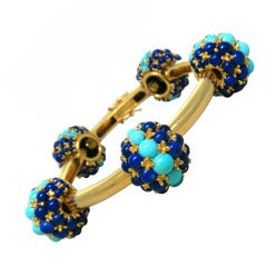 1960s Gold Turquoise Lapis Bangle Bracelet