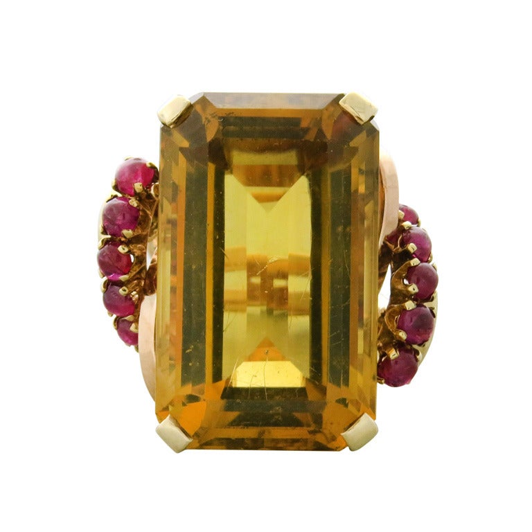 Retro Gold 30ct Citrine Ruby Ring