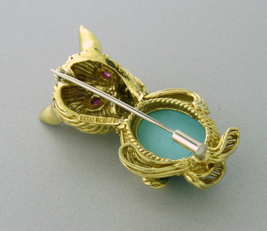 Women's Gold Turquoise Sapphire Ruby Dog Brooch