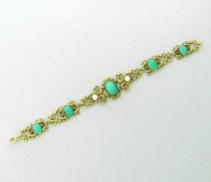 Art Nouveau Gold Chrysophrase Pearl Bracelet
