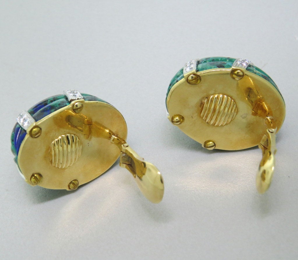 Women's 1980s David Webb Gold Platinum Azurite Necklace Earrings Set