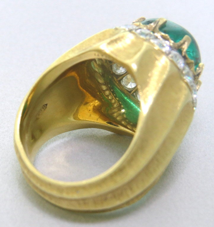 Mario Buccellati Gold Diamond Emerald Ring In Excellent Condition In Lambertville, NJ