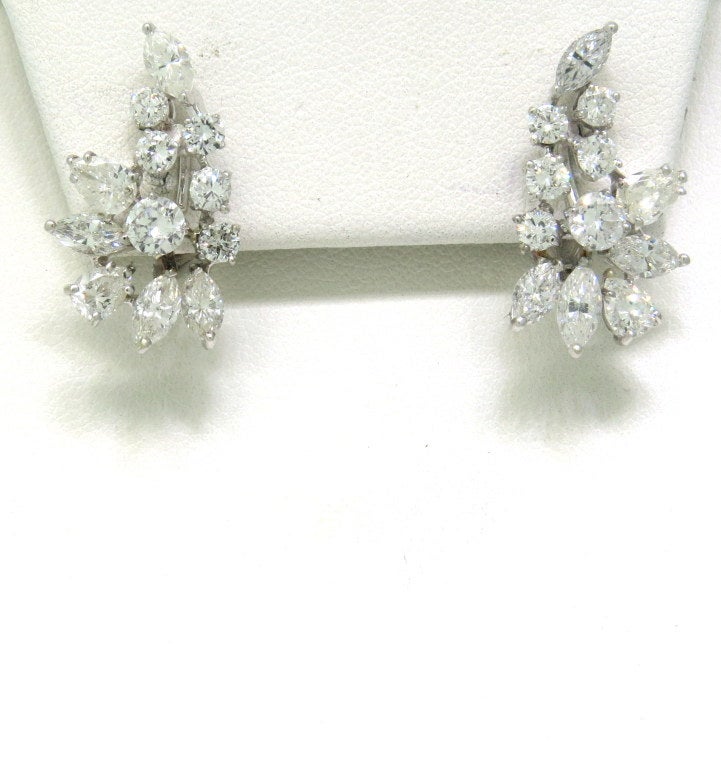 Platinum Vintage 1950s 3.00ctw Diamond Earrings. Diamond clarity VS1/SI1, color H. Earrings are 24mm x 14mm. weight - 5.7gr