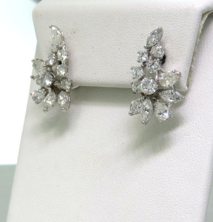 1950s Platinum Diamond Earrings In Excellent Condition In Lambertville, NJ