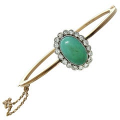 Antique Gold Diamond Turquoise Bangle Bracelet