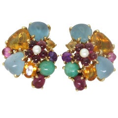 Tutti Frutti Gold Gem Stone Earrings