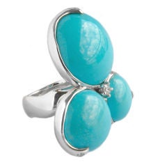 White Gold Ring set with Arizona Turquoise and Diamonds
